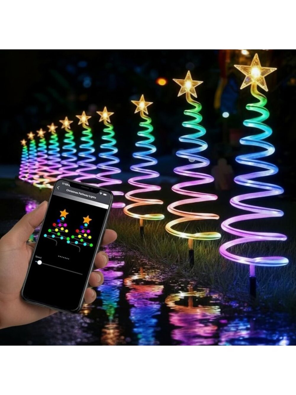 10 Pack Outdoor Christmas Pathway Lights with RGBW Modes, APP Control